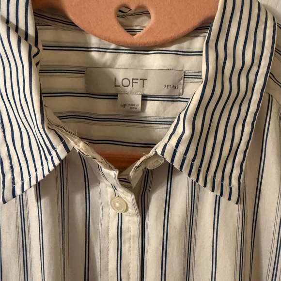 LOFT Navy and White Striped Shirt - Picture 5 of 6